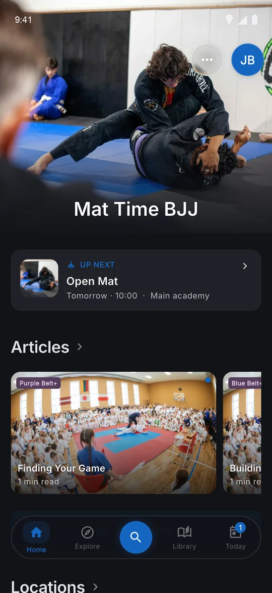 C3NTR Home screen for a martial arts school